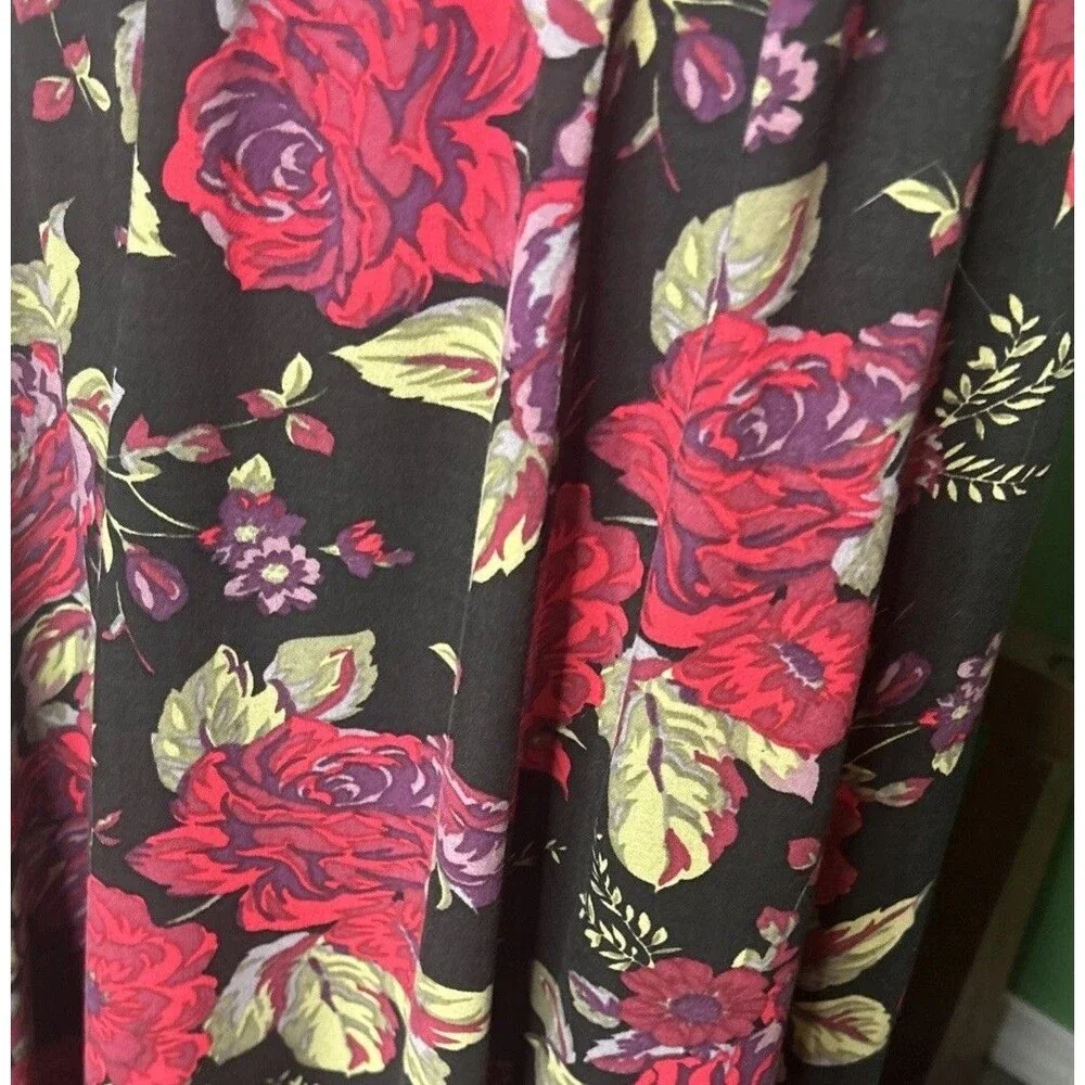 Vtg 90s Black Maxi Skirt W Red Roses Grunge Whimsy 90s Goth Size 1X